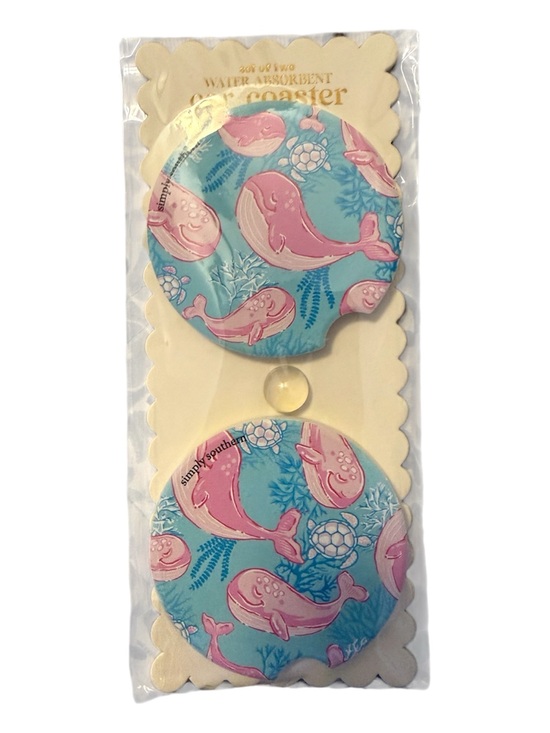 Simply Southern Other - Blue & Pink Whale Car Coasters (Set of 2)